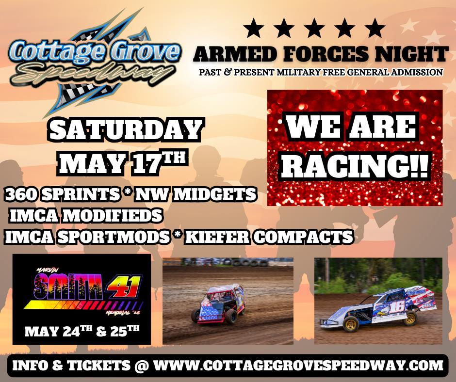 COTTAGE GROVE SPEEDWAY IS RACING TONIGHT, SATURDAY, MAY 17TH!!