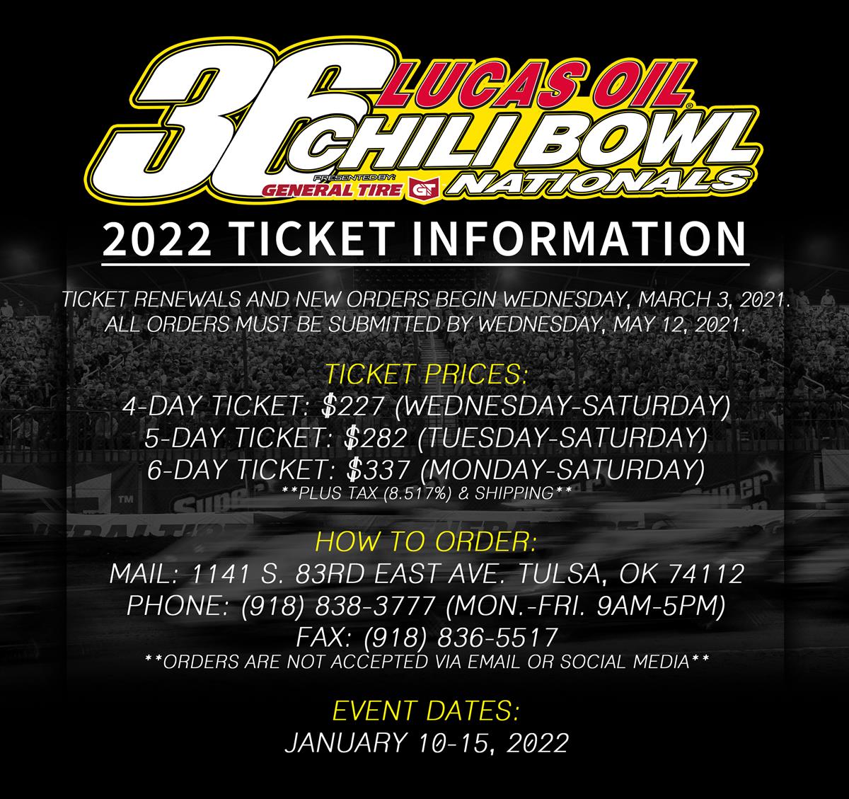 2022 Chili Bowl Ticket Orders Begin March 3, 2021