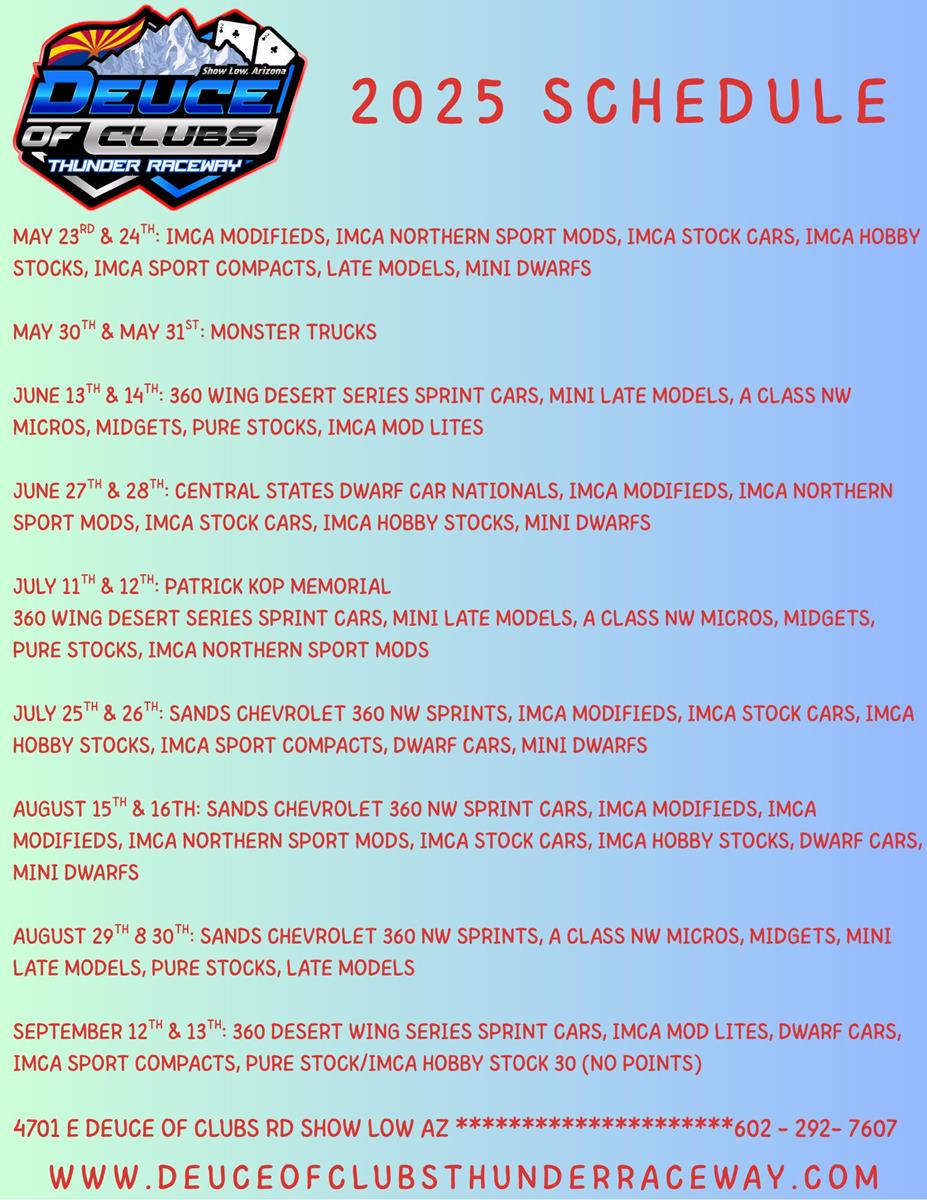 CENTRAL ARIZONA RACEWAY OFF FOR THE SUMMER