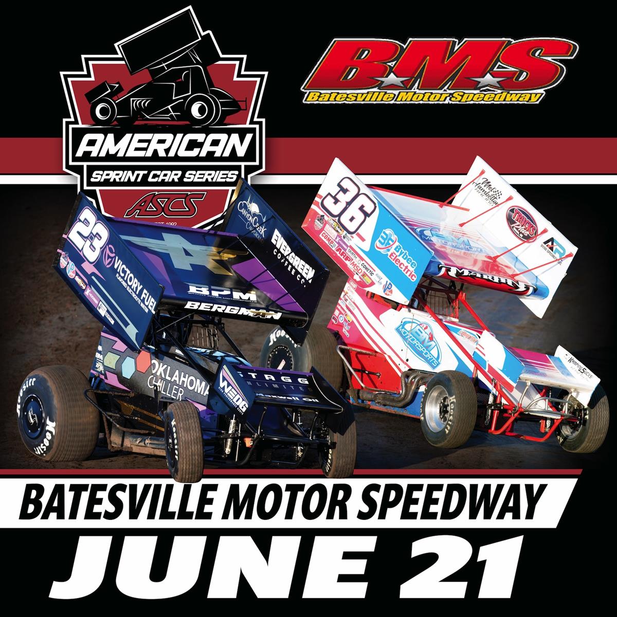SAT. JUNE 21 - ASCS SPRINT CARS HEAD TO BATESVILLE MOTOR SPEEDWAY