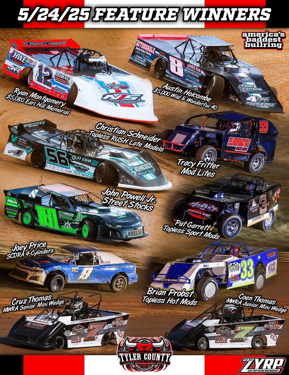 Congratulations to Saturday's feature winners at America's Baddest Bullring!