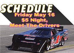 Schedule Includes Thursday Practice. $5 Grandstand Admission Friday