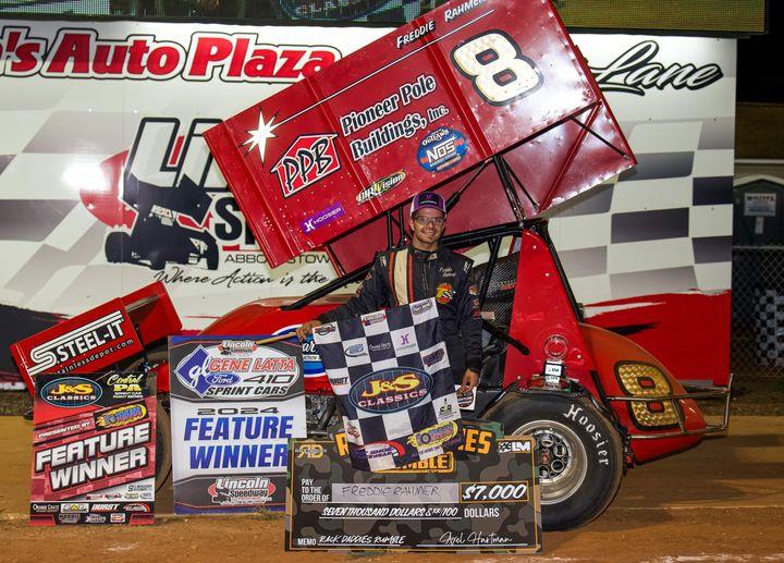 FREDDIE RAHMER REMAINS UNDEFEATED IN RACK DADDIES RUMBLE COMPETITION; Seth Schnoke Wins Thrilling Makeup Feature at Lincoln Speedway; 10 Winners in 10