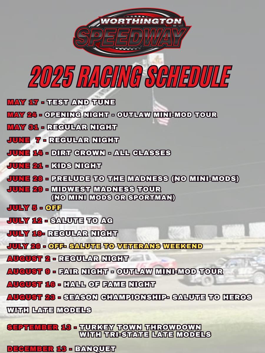 Tentative Schedule for the 2025 Racing Season