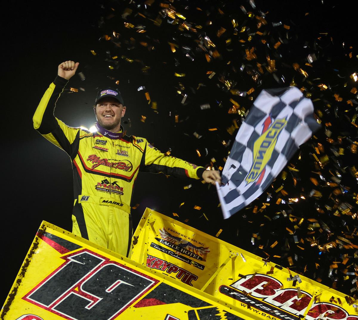 Marks runs down Reutzel to claim Kubota High Limit Midweek win at Lucas Oil Speedway