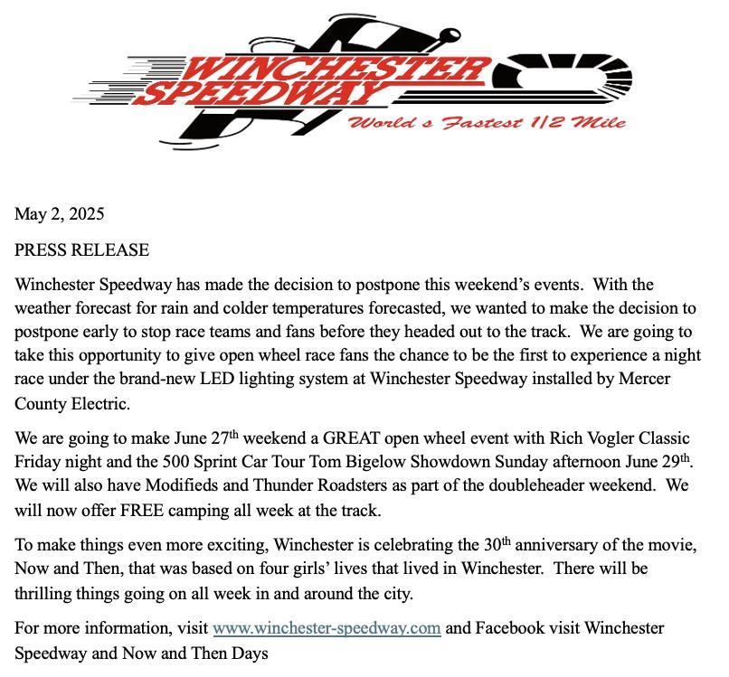 Rich Vogler Classic Postponed for Huge Double-Header Weekend in June