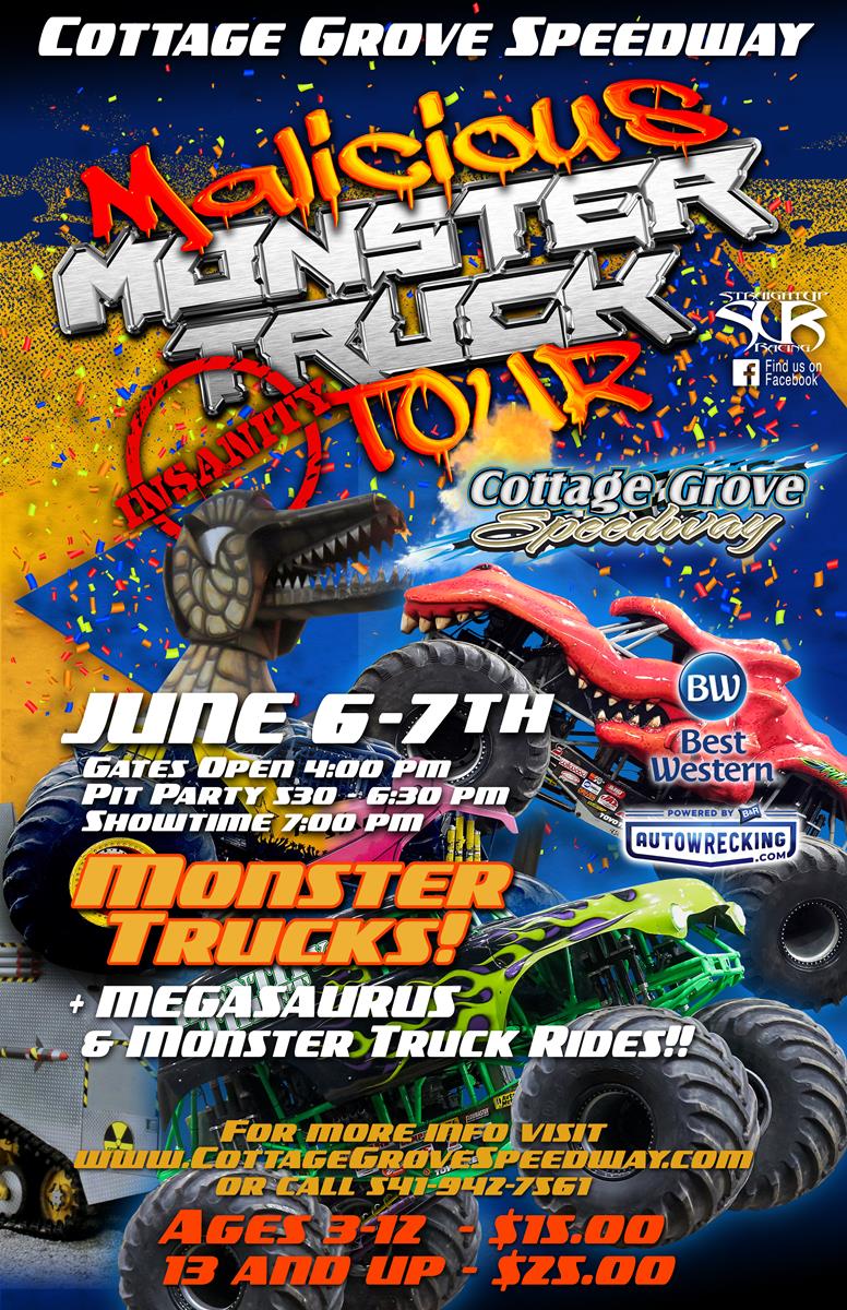 MONSTER TRUCKS & QUADS ARE COMING BACK TO COTTAGE GROVE SPEEDWAY JUNE 6TH & 7TH!!