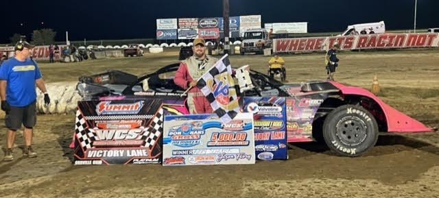 Rusty Schlenk in victory lane at Wayne County Speedway after securing the Valvoline American Late Model Iron-Man Series fueled by VP weekend sweep on Saturday at Wayne County Speedway. (Nate Scharver Race Photos)