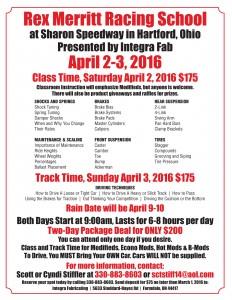 Rex Merritt Racing &amp; Driving School coming to Sharon April 2-3