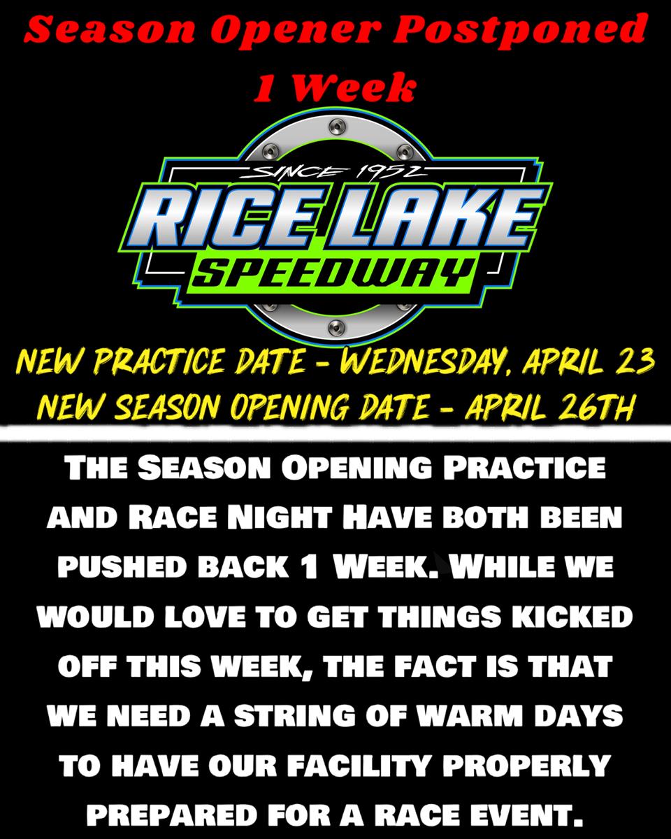 Rice Lake Speedway Pushes Back Season Opener 1 week