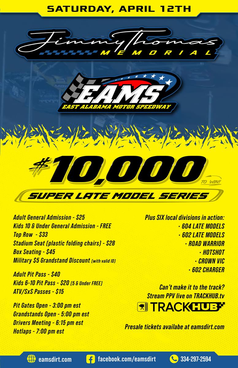 Annual Jimmy Thomas Memorial to serve as Round 2 for the EAMS Super Late Model Series