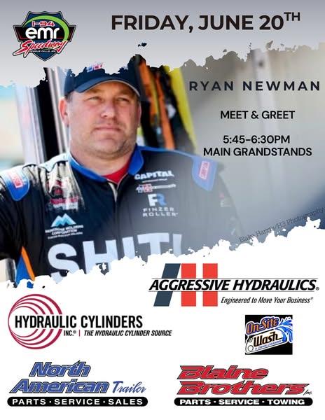 Friday, June 20th Ryan Newman will be piloting the #39 Aggressive Hydraulics and Hydraulic Cylinders Inc Wissota Late Model.