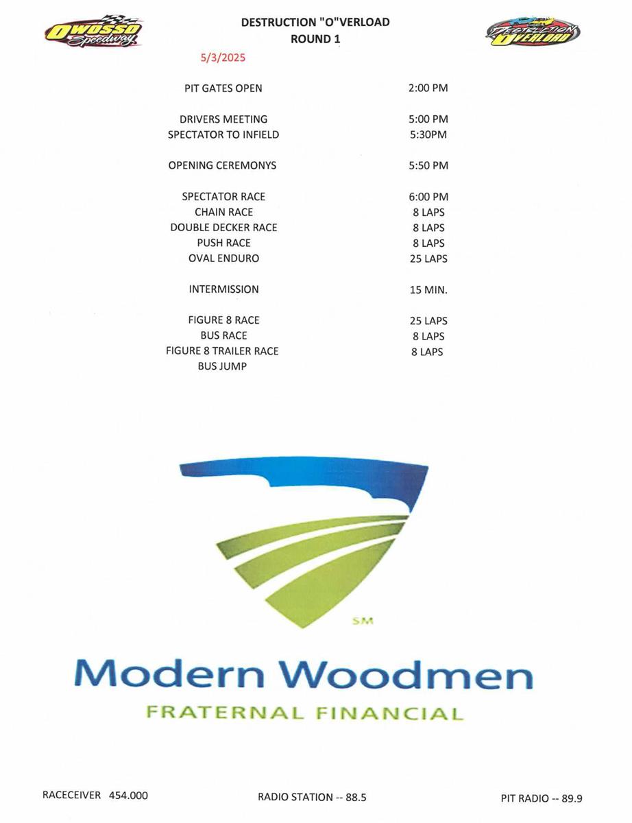 Itinerary for Modern Woodman Fraternal Financial Destruction "O"verload #1 May 3rd, 2025
