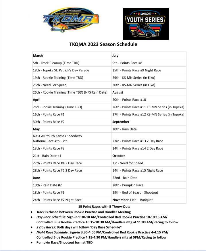 2023 TKQMA Season Schedule