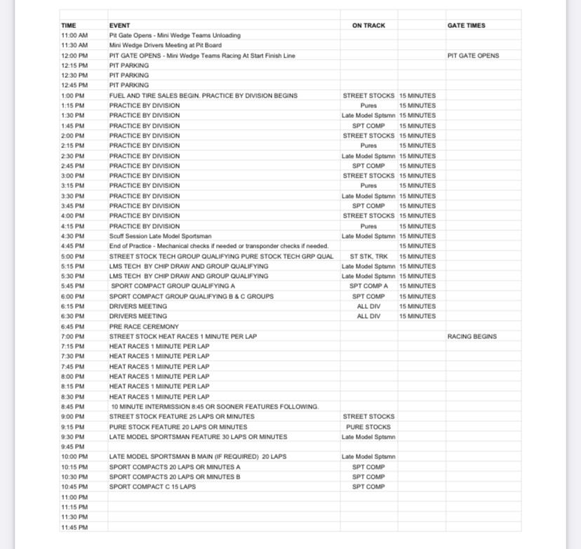 5/20/23 Itinerary and Important Information for First Time Racers