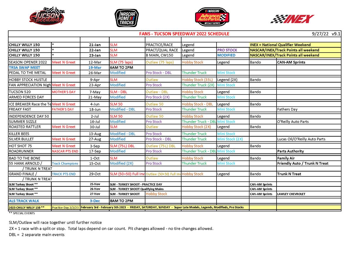 2022 New Fan and Race Team Schedules Released