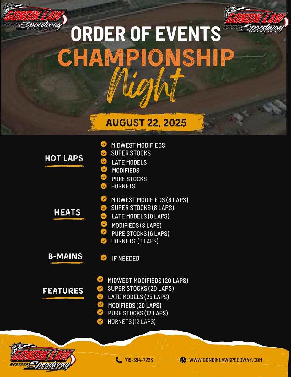 Order of Events for 8/22/2025 - Championship Night