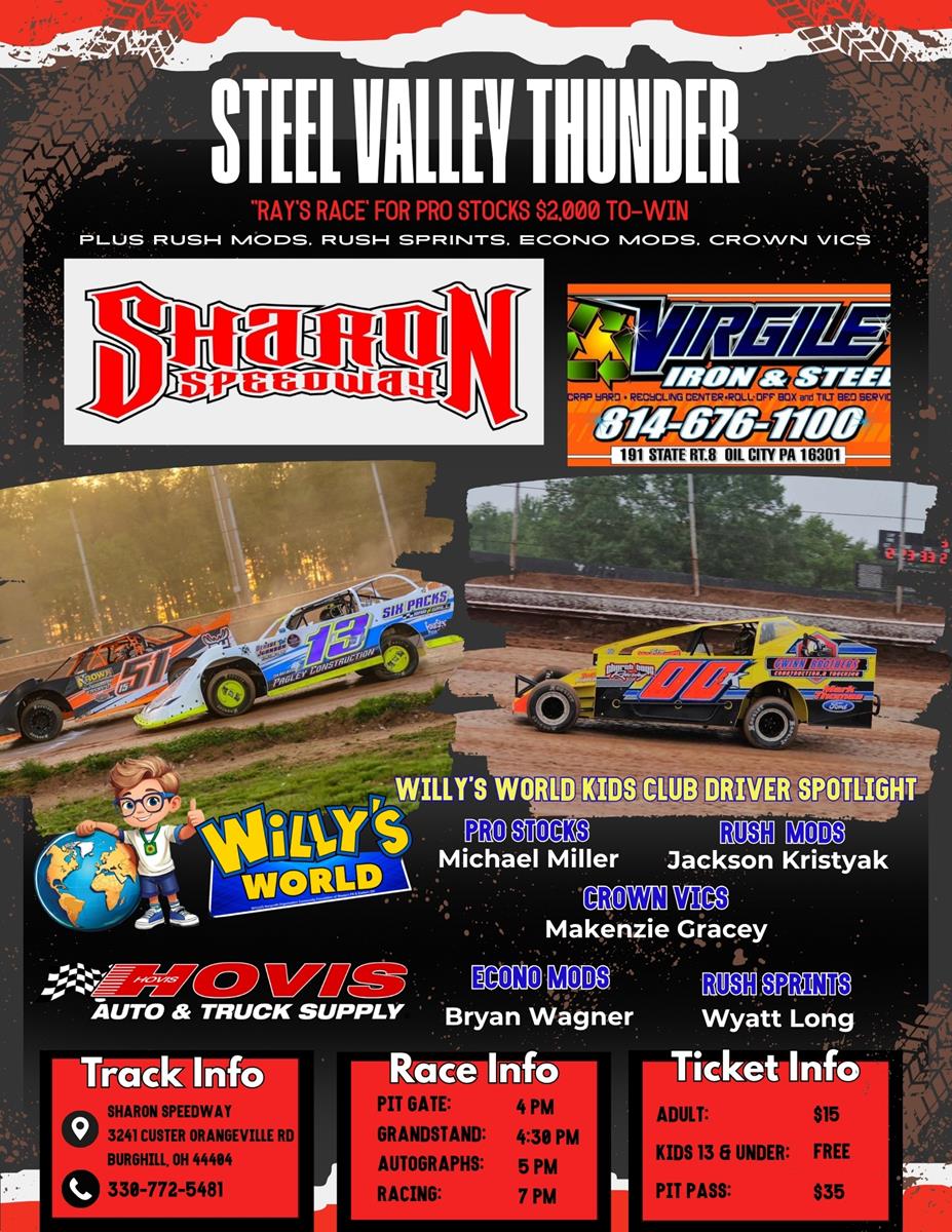 $2000 TO-WIN “RAY’S RACE” FOR PENN-OHIO PRO STOCKS HIGHLIGHTS SATURDAY’S SHOW AT SHARON; RUSH SPRINTS, RUSH MODS, ECONOS & CROWN VICS ALSO IN ACTION