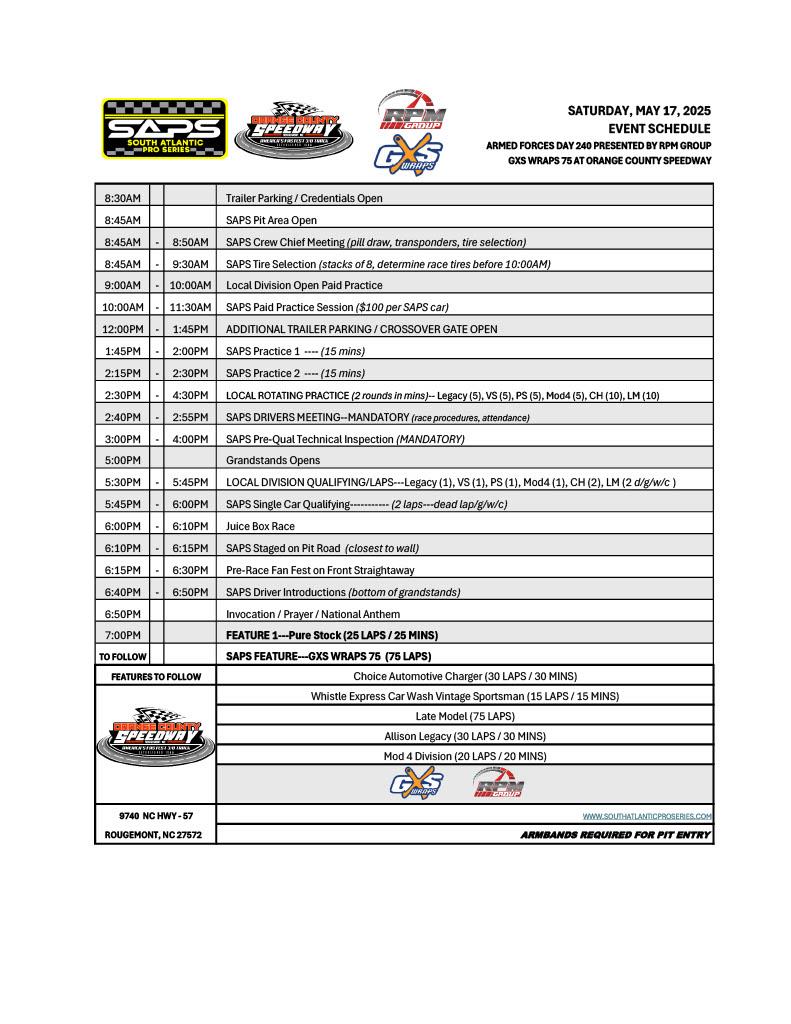Orange County Speedway Schedule