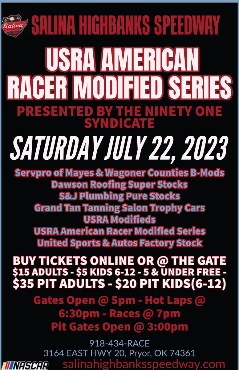 Be sure to join us this weekend July 22nd USRA Modified Series