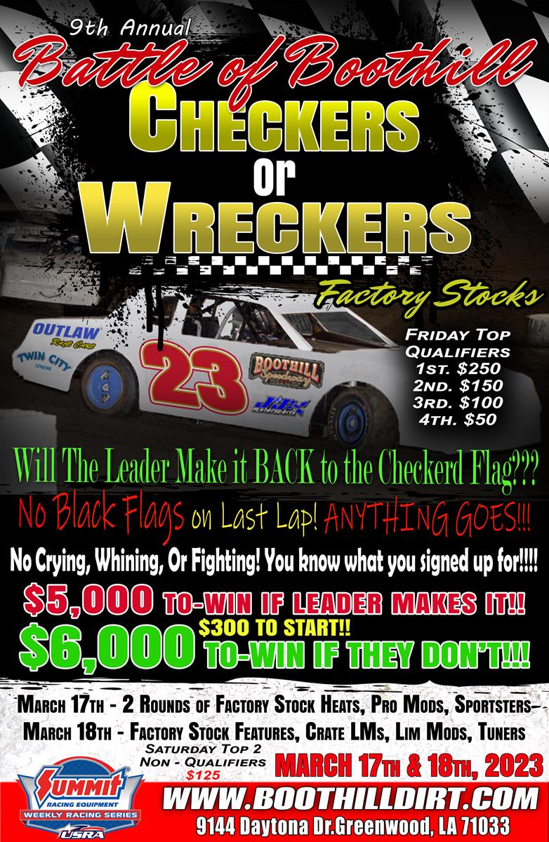 9th Annual Battle of Boothill &quot;Checkers or Wreckers&quot; returns in 2023 on March 17th and 18th