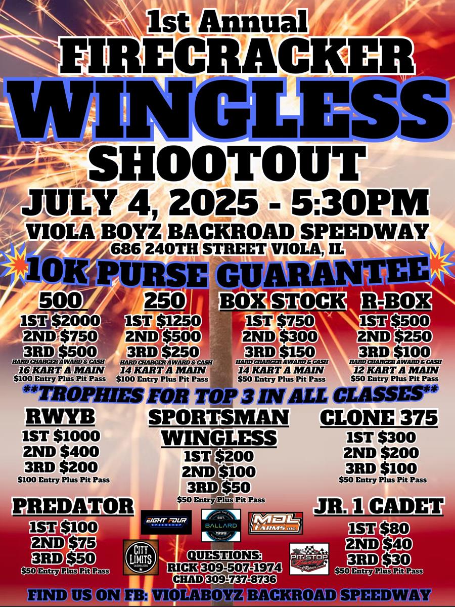 4th of July Wingless Firecracker Shootout at Viola Boyz Backroad Speedway