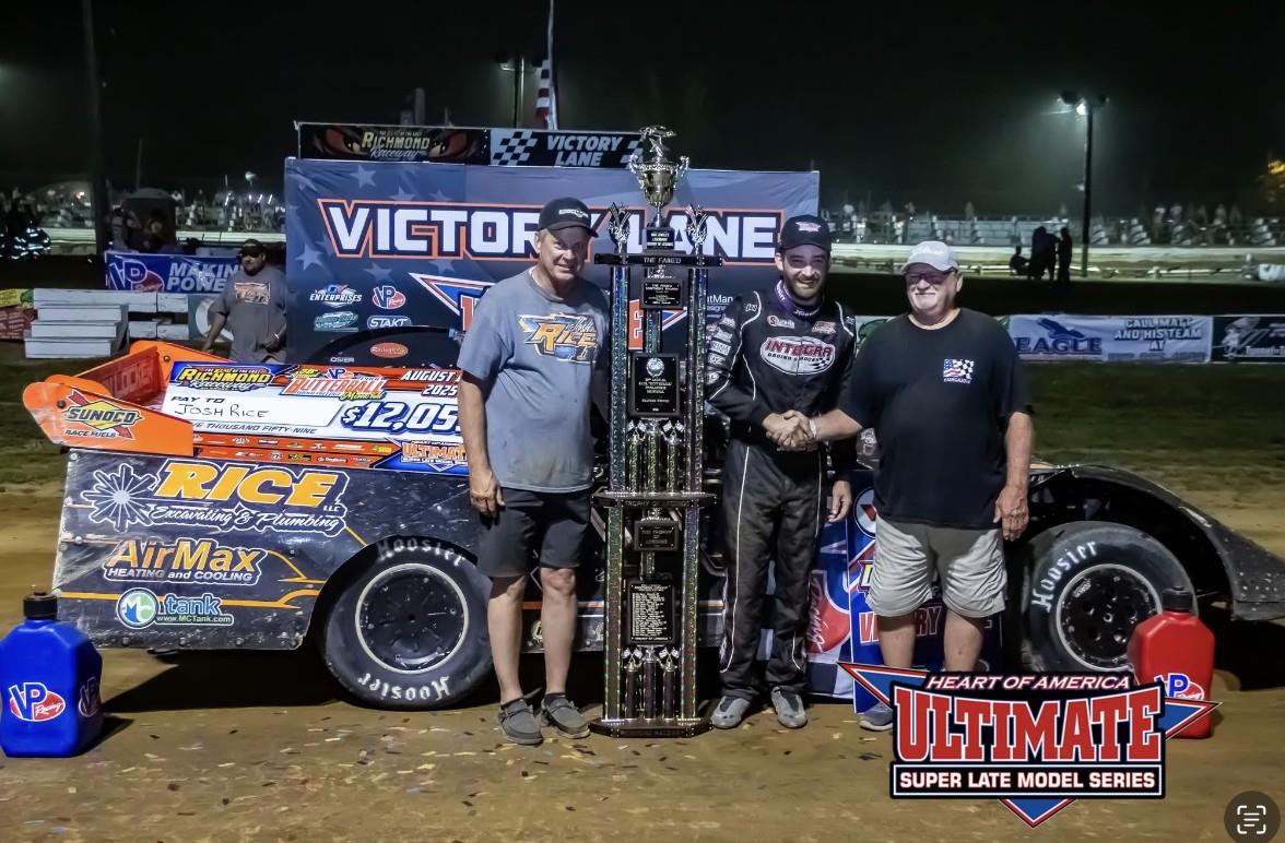 Josh Rice banked a $12,059 victory on Saturday night by winning his first career Butterball Wooldridge Memorial at Richmond Raceway.