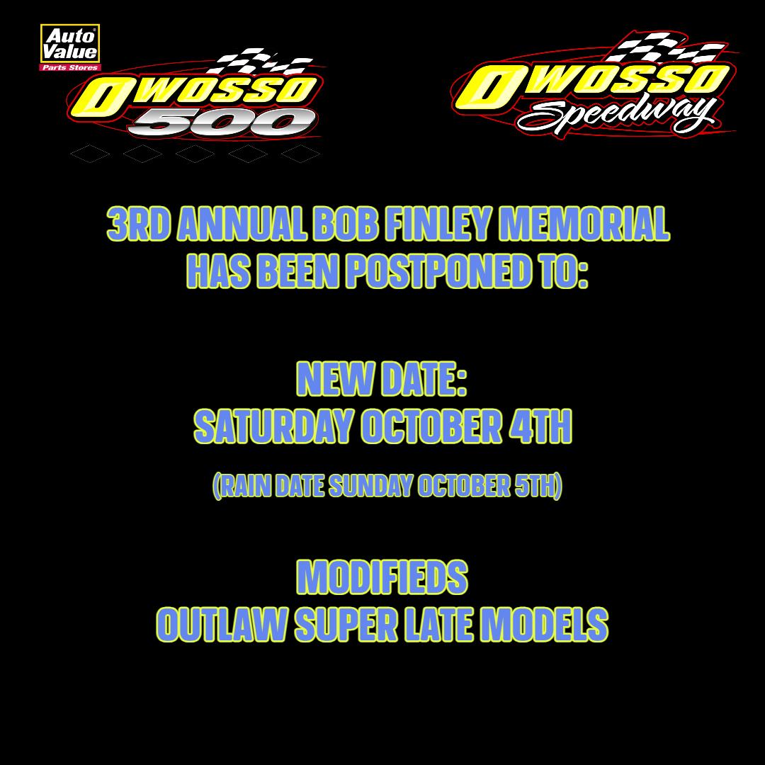Bob Finley Memorial Postponed to October 4th (Rain Date October 5th)