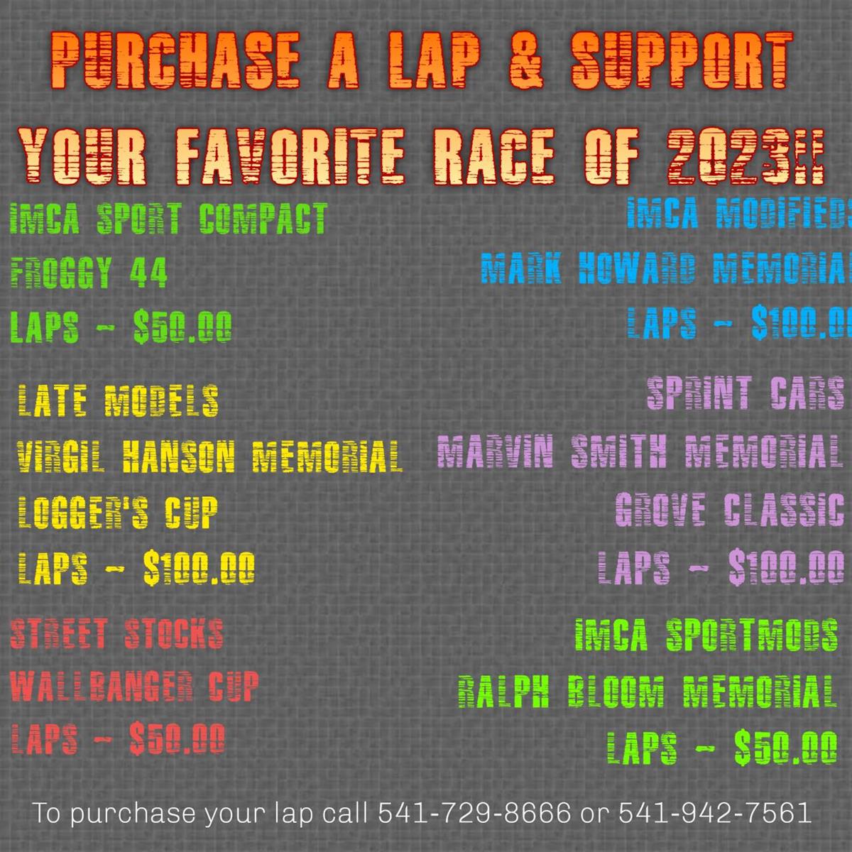 PURCHASE A LAP &amp; SUPPORT YOUR FAVORITE RACE OF 2023!!