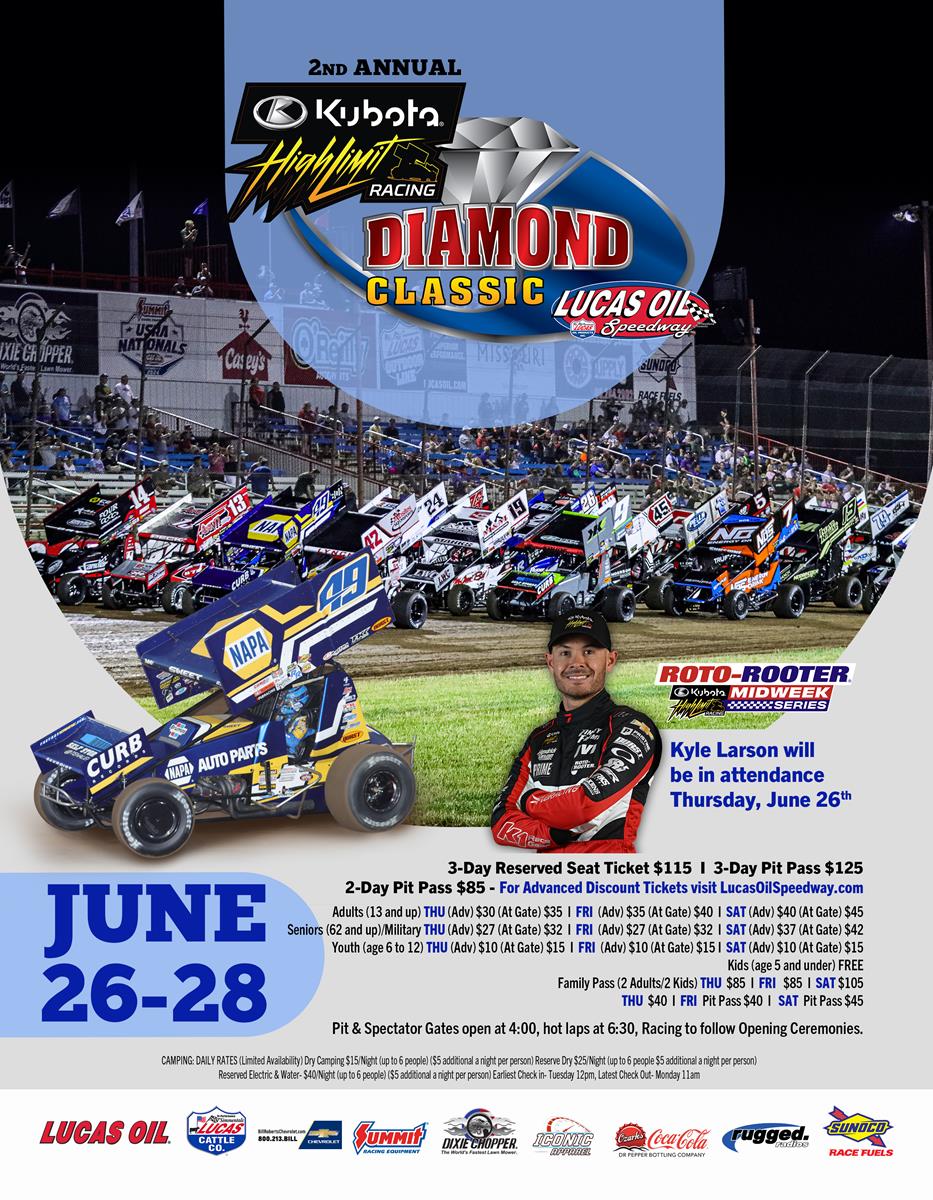 Larson coming to Lucas Oil Speedway as Kubota High Limit Diamond Classic expands to three nights