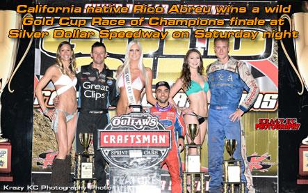 California native Rico Abreu wins a wild Gold Cup Race of Champions finale at Silver Dollar Speedway on Saturday night