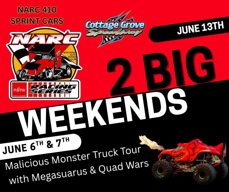 2 BIG WEEKENDS AHEAD AT COTTAGE GROVE SPEEDWAY!!