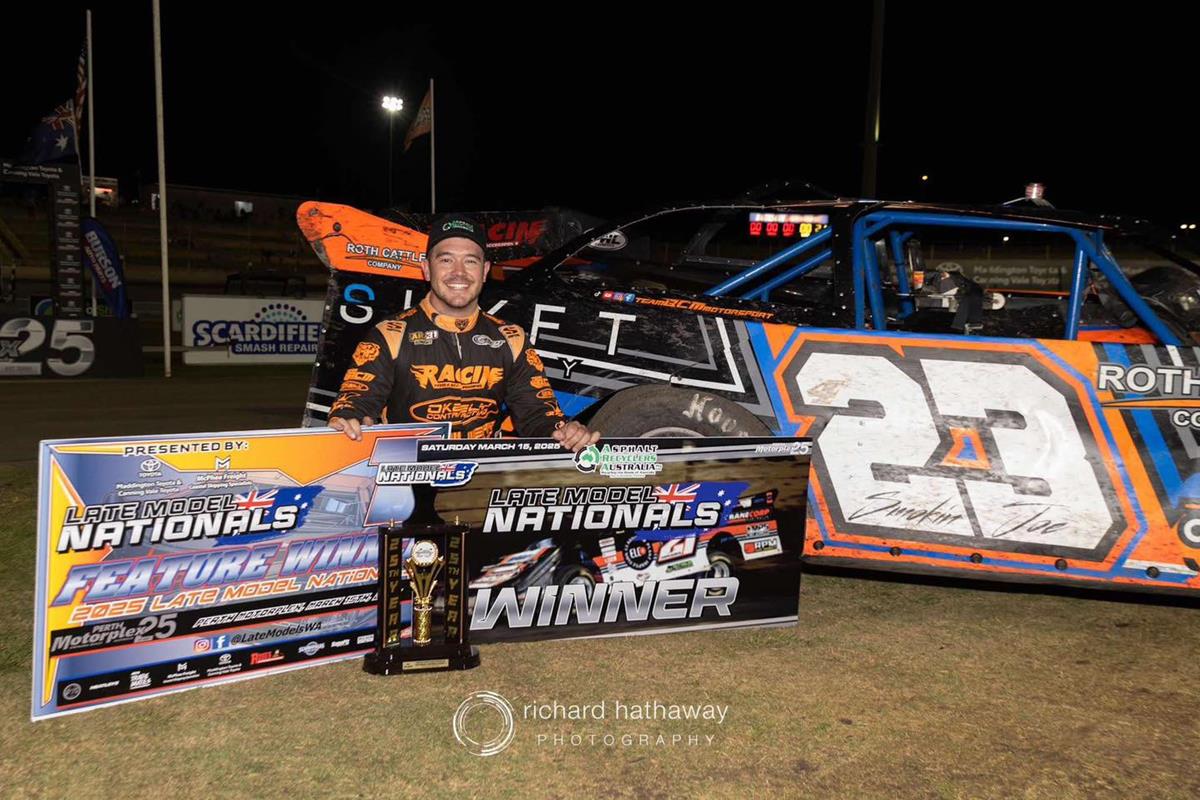Joe Chalmers stormed to his first-career Australian Late Model Nationals victory on Saturday night, March 15 at Perth Motorplex (Kwinana Beach, WAU) aboard his Team BCM Motorsports No. 23 Super Late Model.