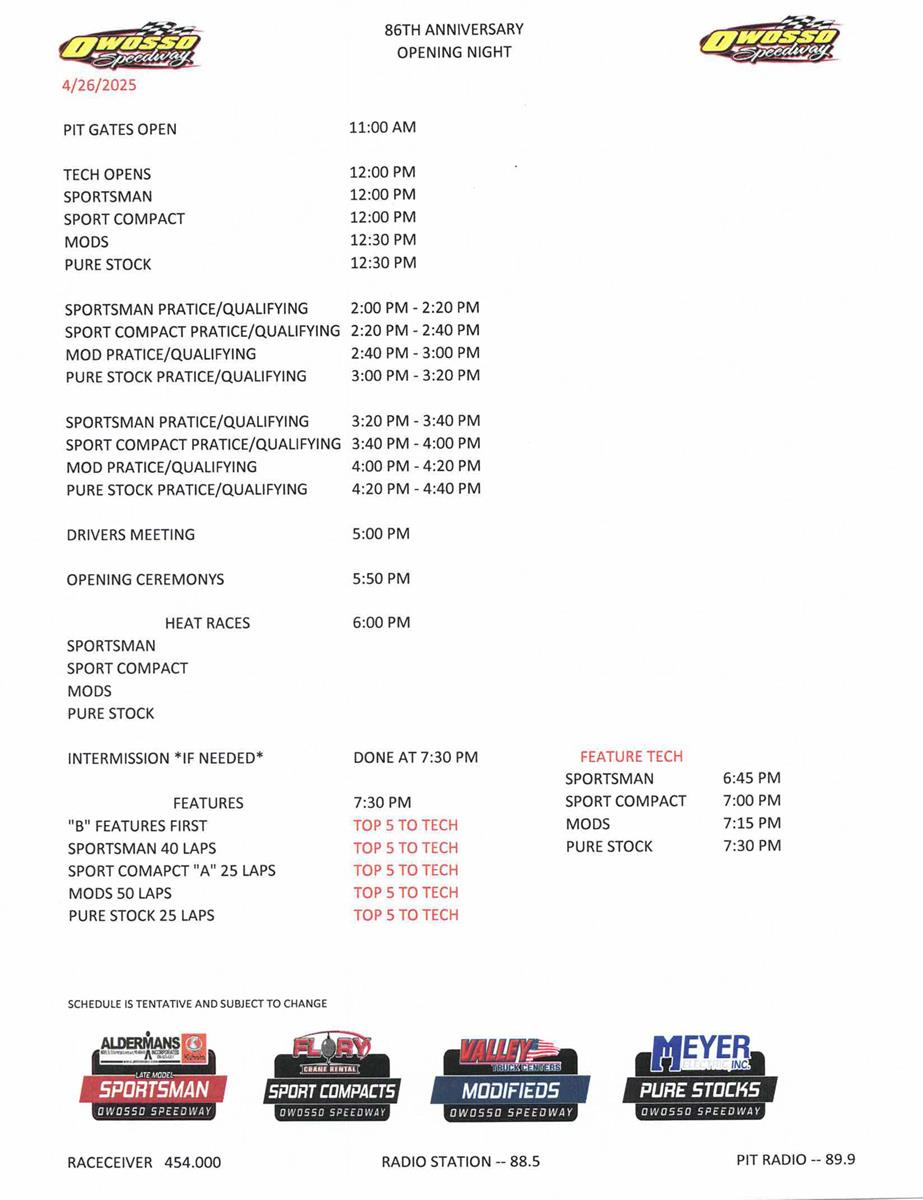 Race Day Itinerary for April 26th