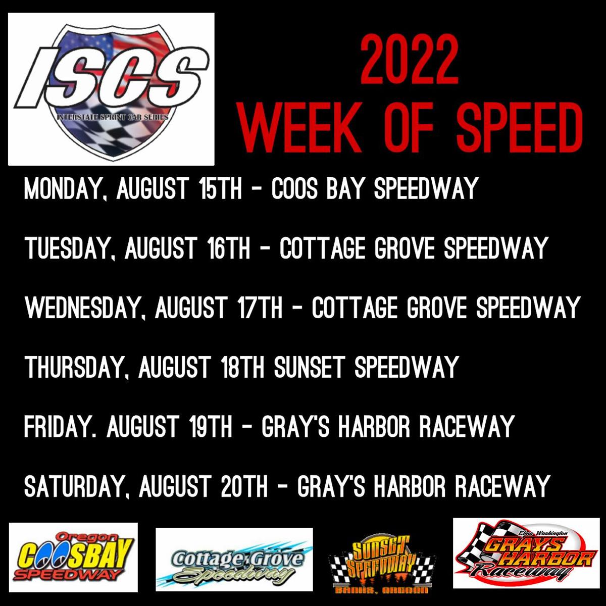 ANNUAL WEEK OF SPEED BACK AT CG TUESDAY &amp; WEDNESDAY, AUG 16TH &amp; 17TH!!
