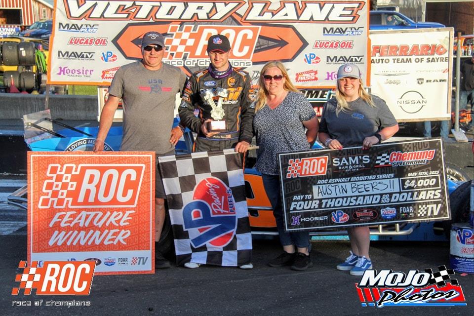 AUSTIN BEERS SCORES FIRST-EVER RACE OF CHAMPIONS MODIFIED SERIES VICTORY AT CHEMUNG SPEEDROME IN SAM’S BAR &amp; GRILL “75”