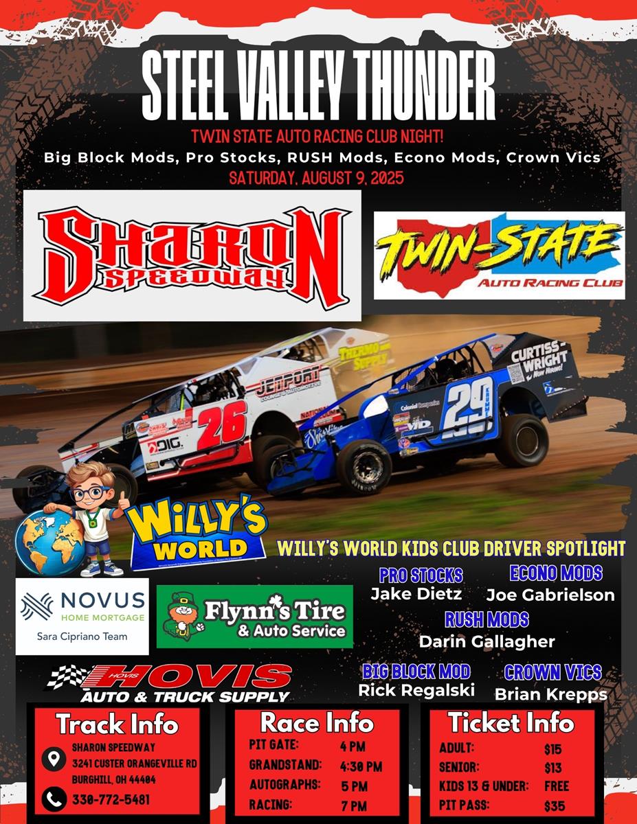 BIG-BLOCK MODS HEADLINE SATURDAY’S TUNE-UP FOR MONDAY’S “STEEL VALLEY 75”; STOCKS, RUSH MODS, ECONO MODS & CROWN VICS ALSO IN ACTION