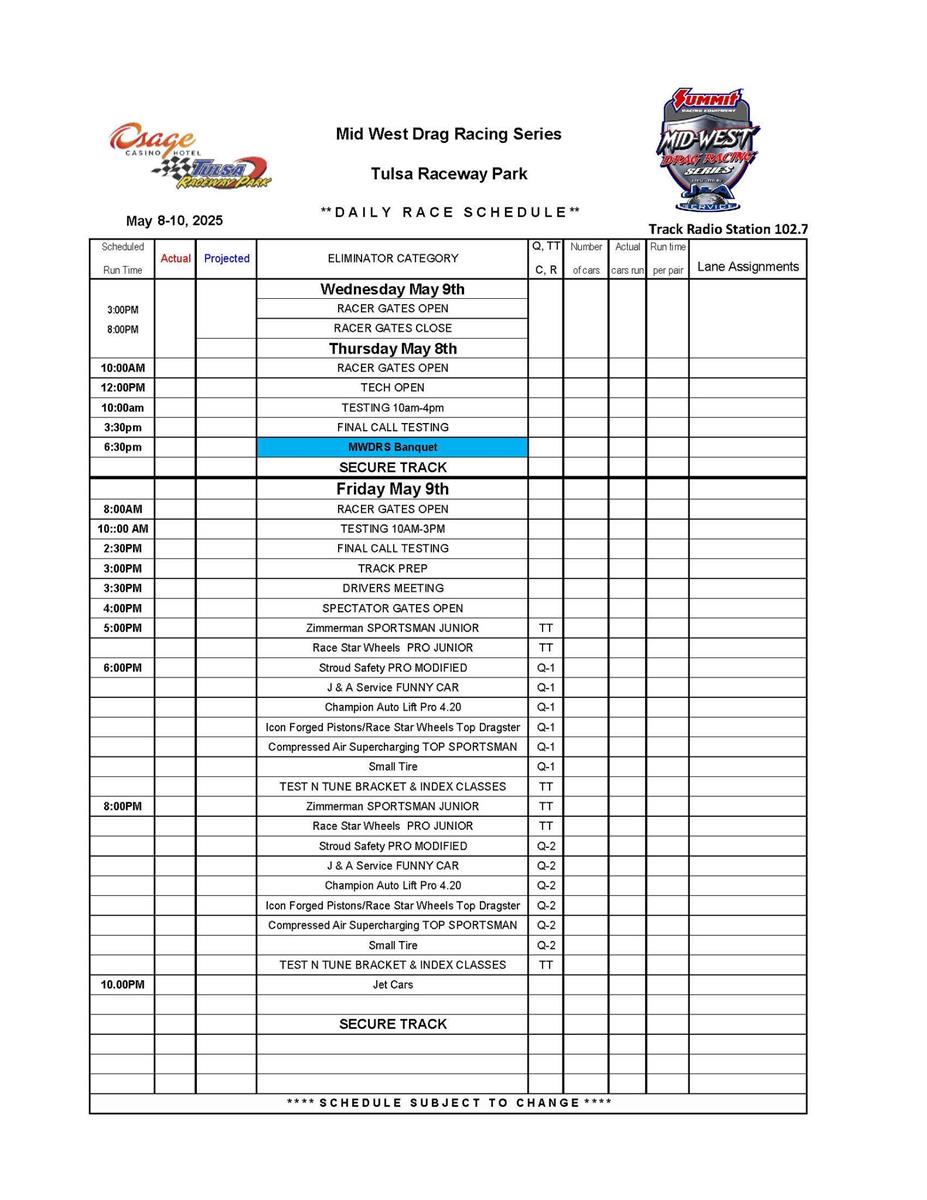 Schedule of Events for Throwdown in T-Town Spring 2025