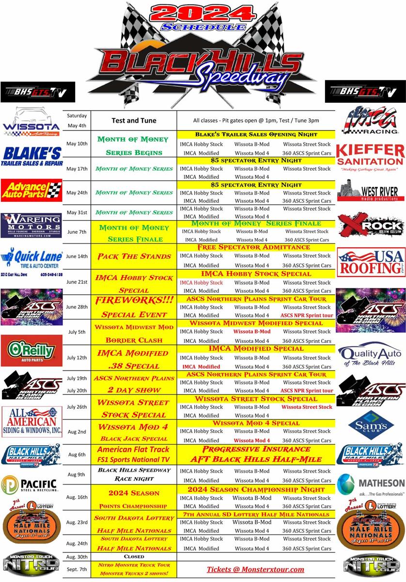 2024 Black Hills Speedway Schedule