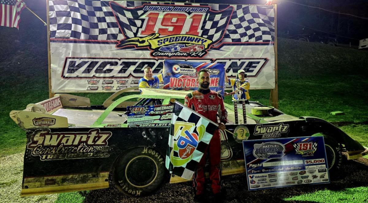 Derek Fisher triumphs in the Battle of the Bluegrass DirtCar Series' Firecracker 40 at 191 Speedway on Friday, July 4.