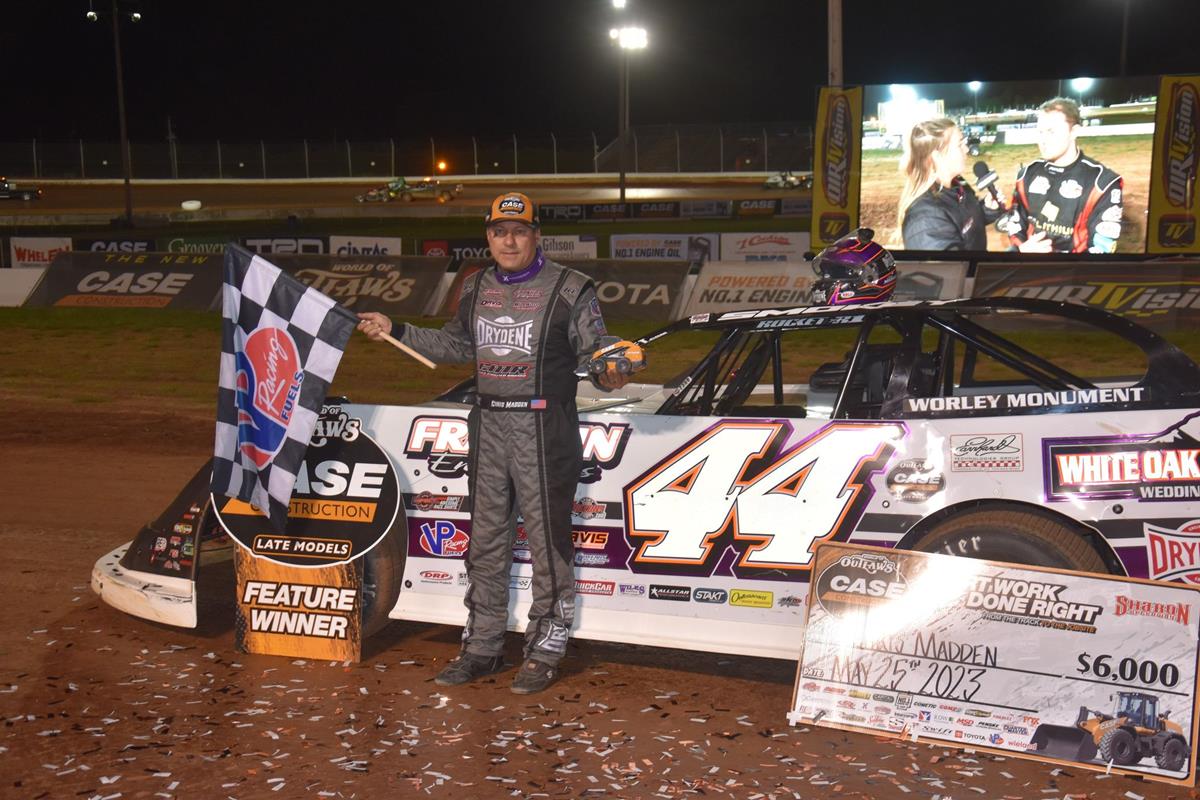 WORLD OF OUTLAWS POINTS LEADER CHRIS MADDEN OPENS &quot;BATTLE AT THE BORDER&quot; WITH 1ST CAREER SHARON LATE MODEL WIN; RUHLMAN 2-FOR-2 IN RUSH SPRINTS