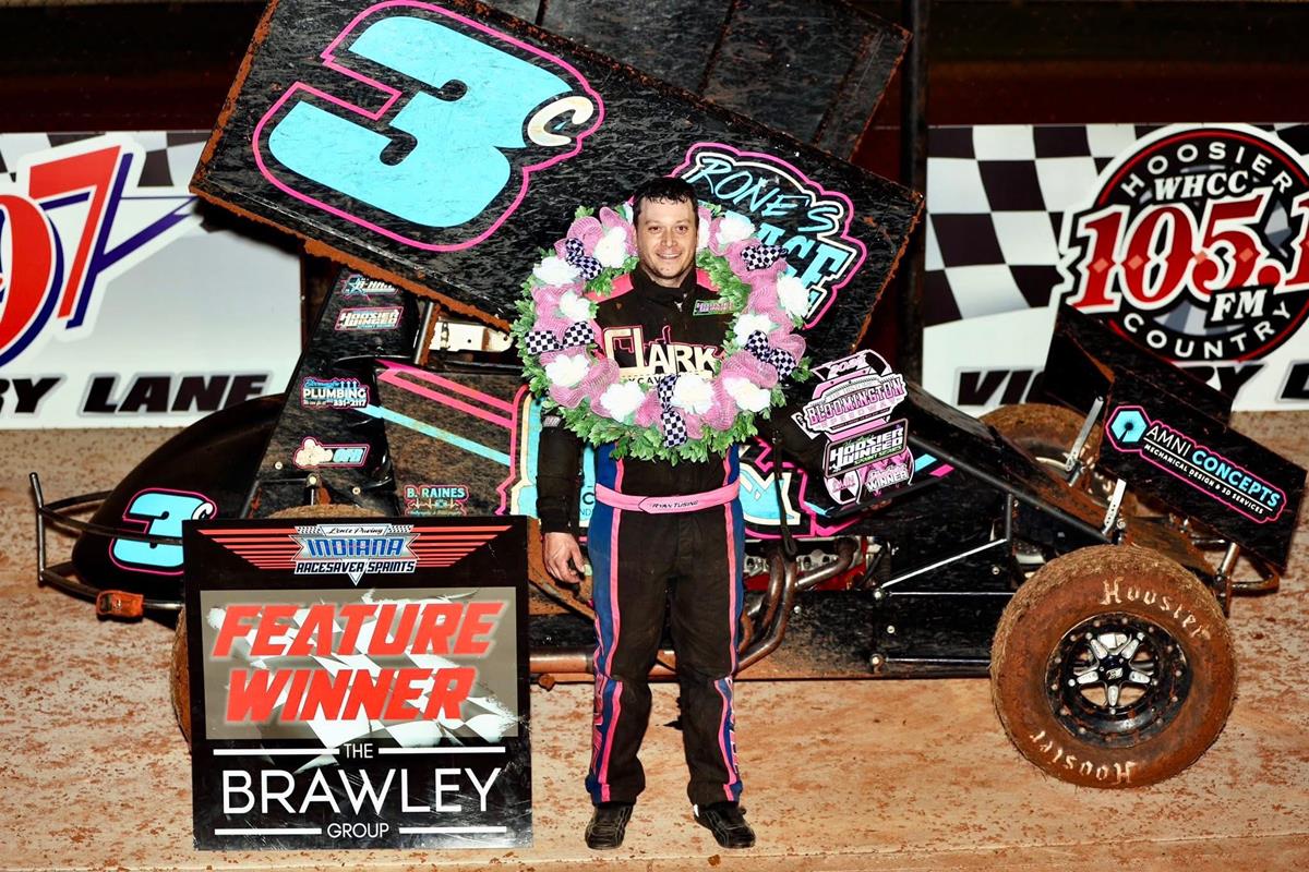 Ryan Tusing goes elbows up to win at the Historic Bloomington Speedway