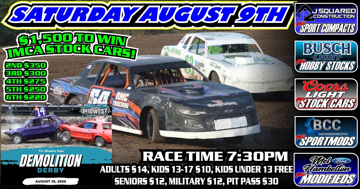 $1,500 to Win Stock Cars & Demolition Derby This Weekend!
