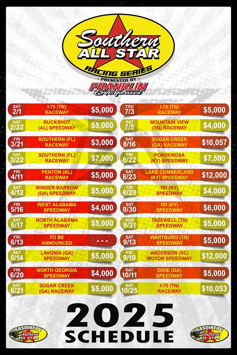 Southern All Star Dirt Racing Series Releases Full Schedule and Points Structure for 2025 Season