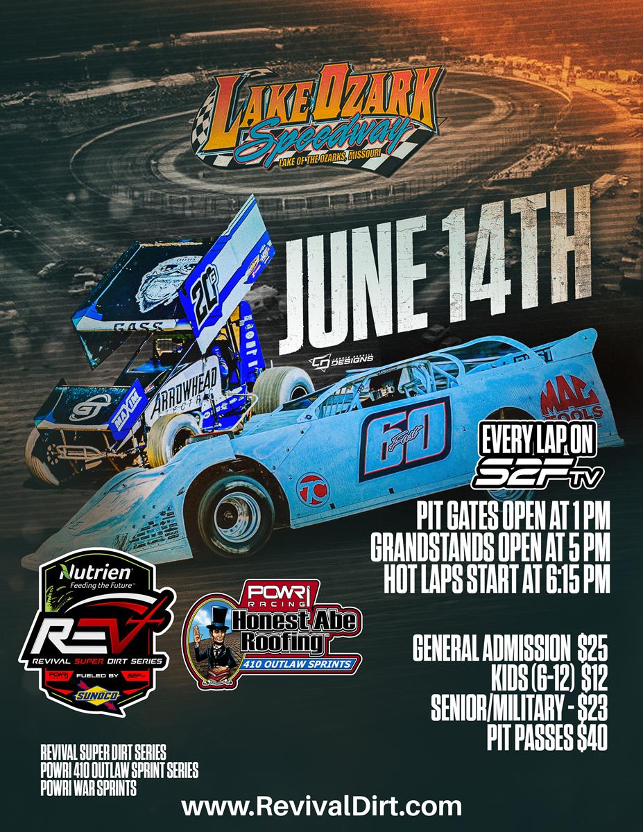 REVIVAL SUPER DIRT SERIES & POWRI 410 OUTLAW SPRINTS READY FOR AN EXCITING NIGHT OF RACING AT LAKE OZARK SPEEDWAY