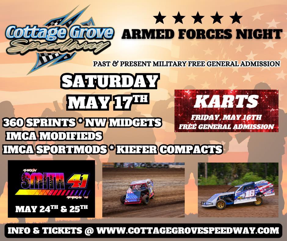 ARMED FORCES NIGHT AT THE RACES THIS SATURDAY NIGHT! ALL PAST & PRESENT MILITARY GET IN THE GRANDSTANDS FOR FREE!!