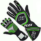 K1 Flex SFI/FIA Nomex Driver Gloves, Black/Fluo Green