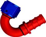 SRP 150° Elbow Push-On Hose Fitting, Red/Blue