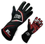 K1 Flight SFI/FIA Driver Gloves, Black/Red