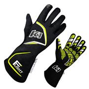 K1 Flight SFI/FIA Driver Gloves, Black/Flo Yellow